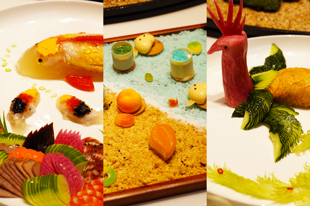 大觀樓長聯(lián)宴。從左至右依次為翠羽丹霞、四圍香稻、西翥靈儀。供圖