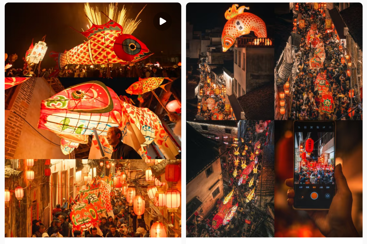 魚燈相關視頻、圖片獲得數(shù)萬點贊。社交媒體截圖